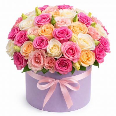 Букет в шляпной коробке «Весенний рассвет»