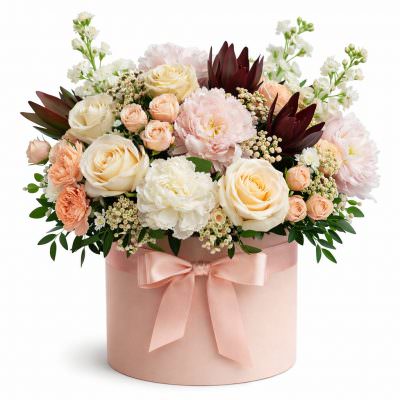 Цветы в коробке с декоративными цветами