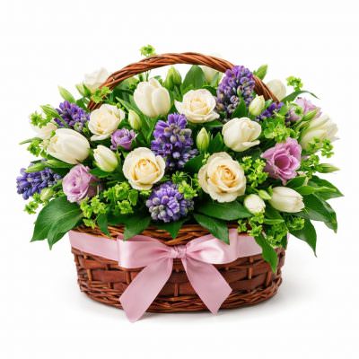 Красивая композиция из живых цветов «Сиреневые мечты»