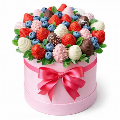 Цветы в коробке со сладостями