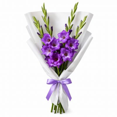 Букет с фиолетовыми гладиолусами «Фиолетовая фантазия»
