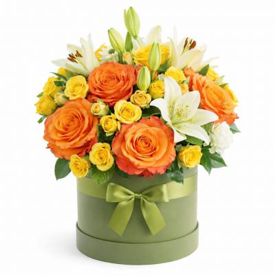 Шляпная коробка с розами «Утренняя свежесть»