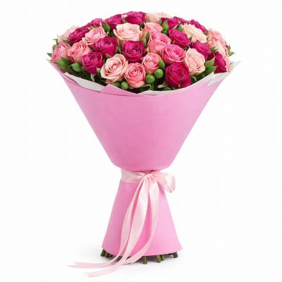 Букет из розовых и сиреневых роз «Цветочная грация»