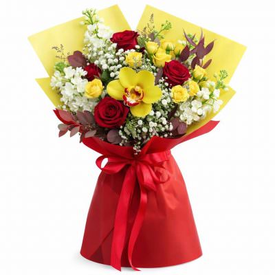 Живые цветы в букете «Радужный блеск»