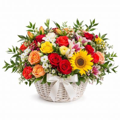 Цветочная композиция в корзине «Солнечный каприз»