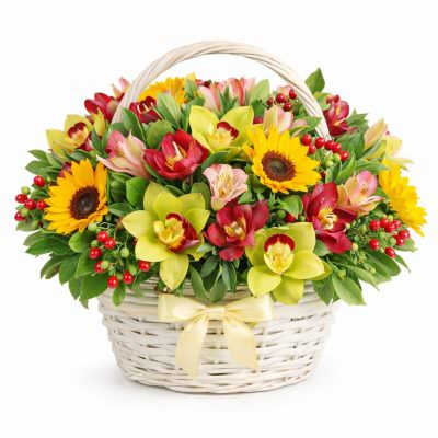 Цветы в корзине «Яркое вдохновение»