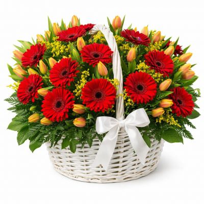 Корзина с живыми цветами «Радужный полёт»