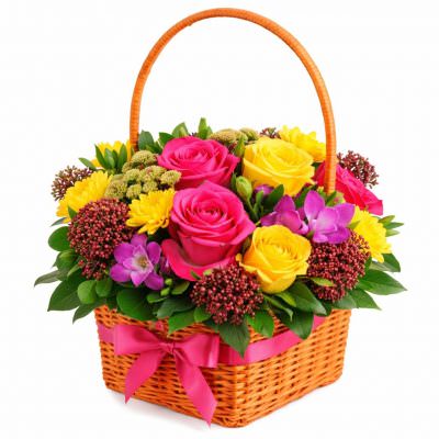 Корзина с красивыми цветами «Лучи рассвета»