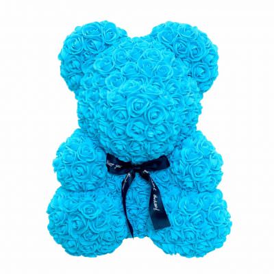 Мишка из роз голубой (40 см)