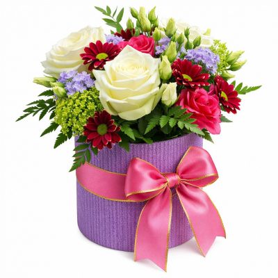 Цветы в цилиндрической коробке «Радостный миг»