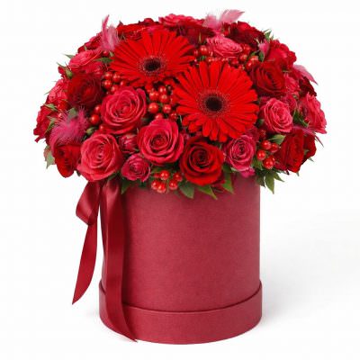 Цветы в шляпной коробке «Багряные мечты»