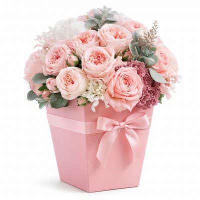 Цветы в квадратной коробке «Сахарная нега»