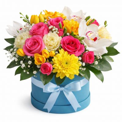 Шикарные цветы в коробке «Цветочный каприз»